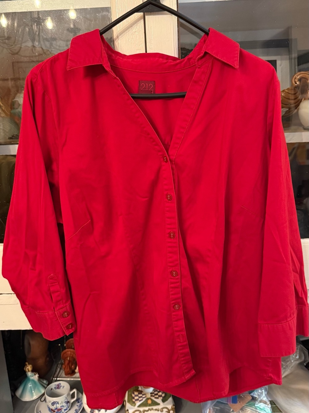 212 Collection Women’s Red Button-Down Collared Shirt